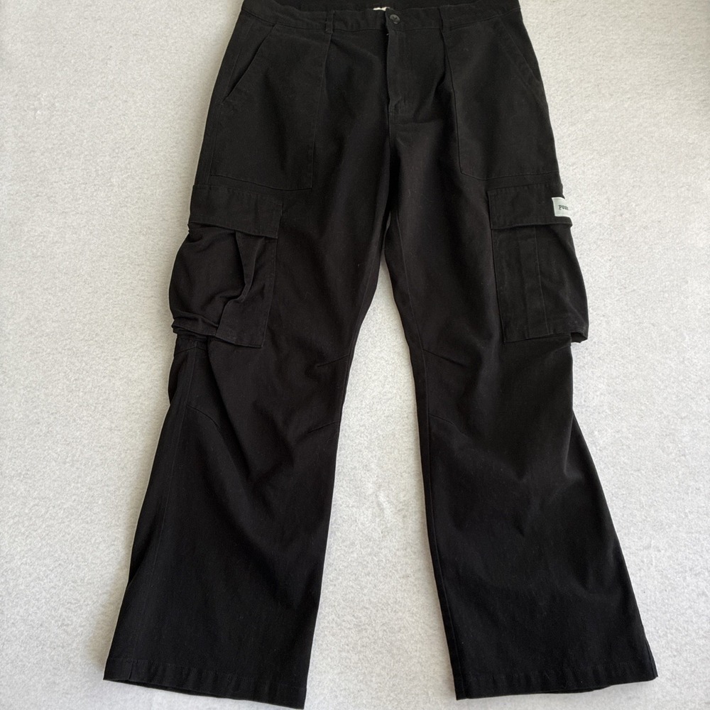 YoungLA Jeans Mens XL Black Streetwear Baggy Cargo All Over Embroidered Pants